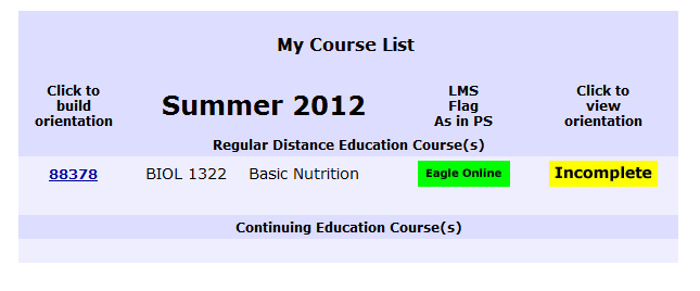 OB course listing